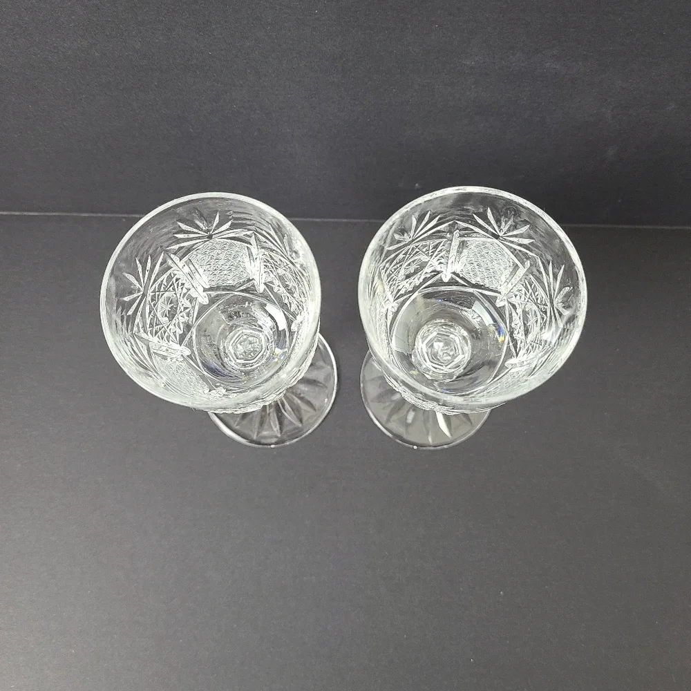 Bardejov Czechoslovakia Short Port Etched Crystal Ornate Glasses- Set of Two